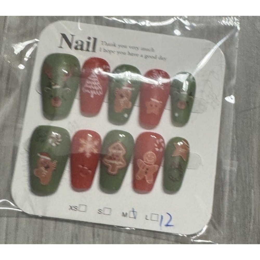 Cute Red And Green Christmas Coffin Press On‎ Nails Design